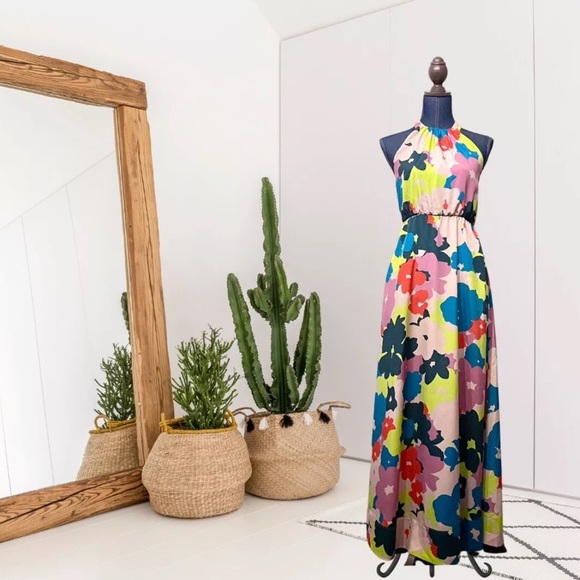 Jessica Simpson Dresses & Skirts - Jessica Simpson Halter Maxi Dress in Pink, Blue, Yellow & Green